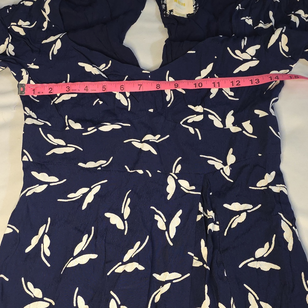 Maeve Navy Mini Dress with White Leaf Print - Picture 8 of 10